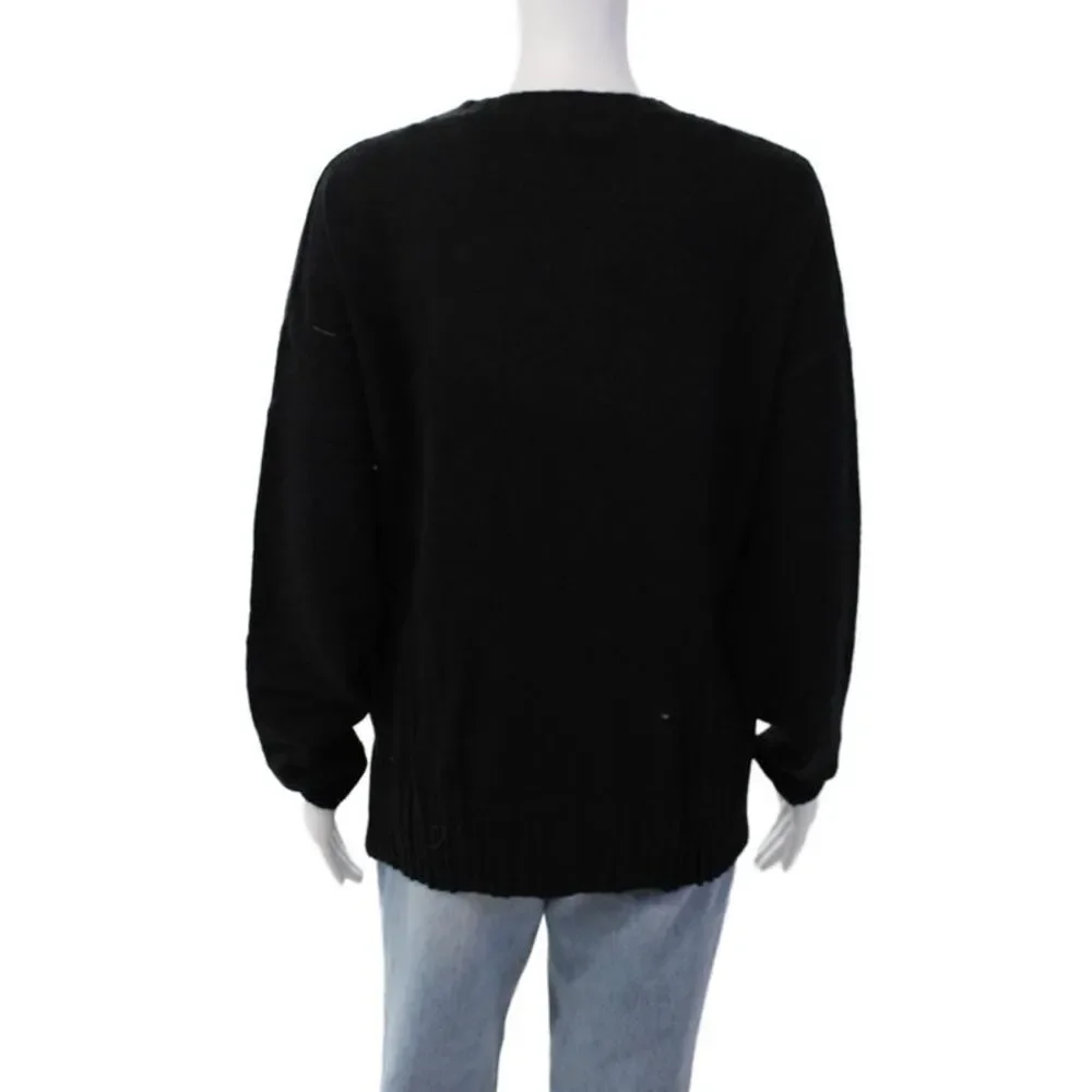 Renuar Womens Front Pockets Crew Neck Pullover Sweater Top Black Size XL